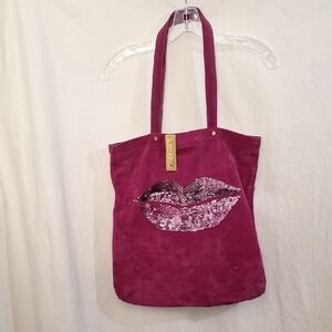 Tory Burch Large Lips Pink Suede Sequins Tote